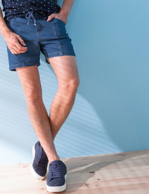 Short denim léger taille élastiquée (stone)