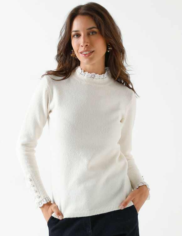 Pull effet 2-en-1, détails broderie anglaise (écru)