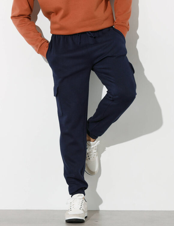 Pantalon molleton cargo bas resserr&eacute;s (marine)