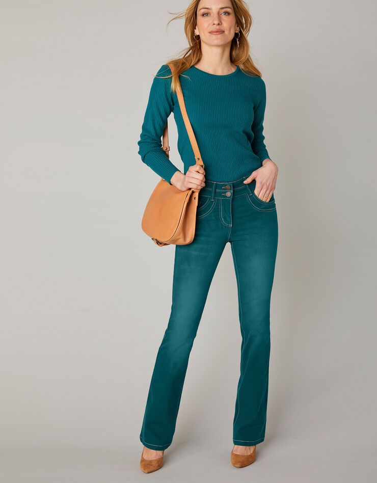 Gekleurde stretchjeans in bootcut model, smaragd Gekleurde stretchjeans in bootcut model, smaragd, hi-res image number 0