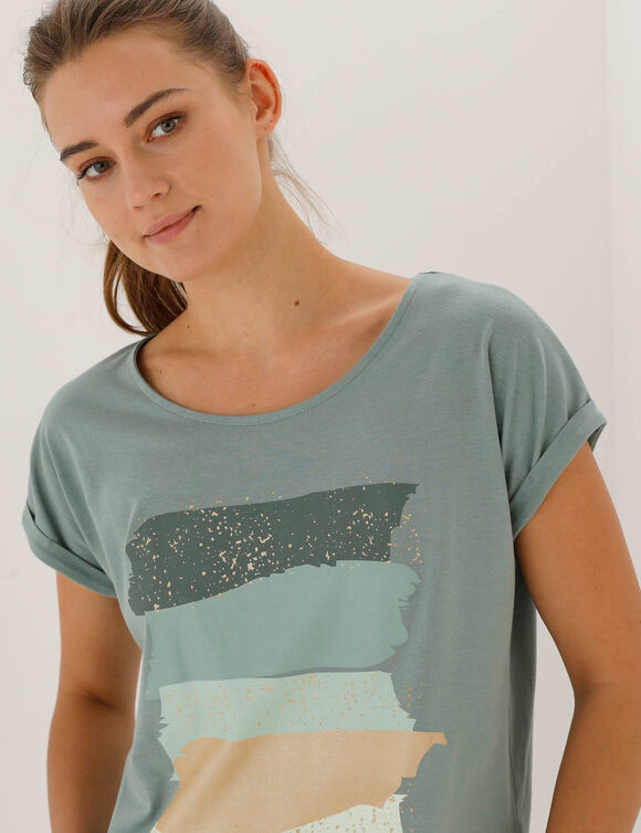 T-shirt boite imprim&eacute; "arty", maille jersey (kaki clair)