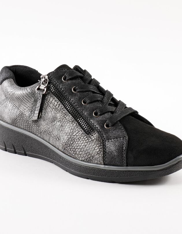 Sneakers met sleehak en materialeneffect, zwart, hi-res