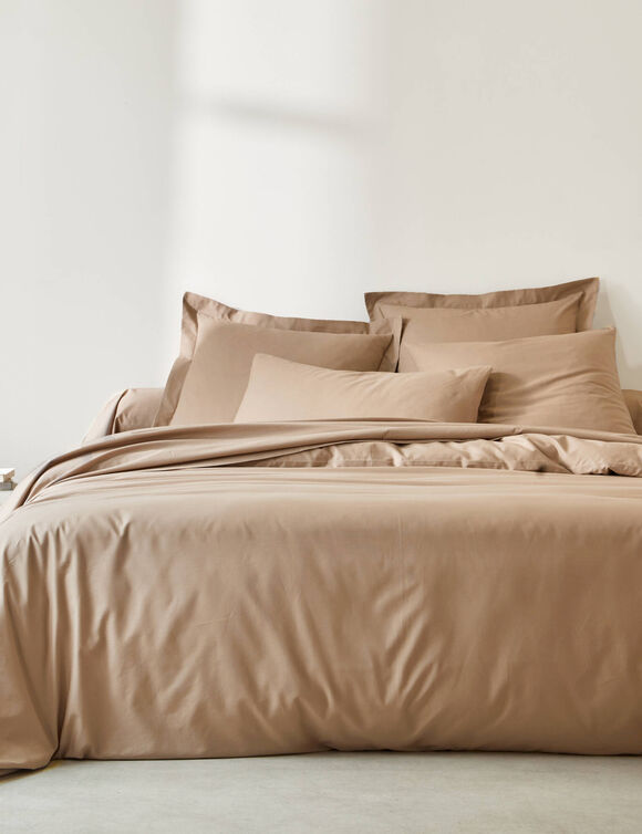 Effen bedlinnen in katoen (grijsbeige)