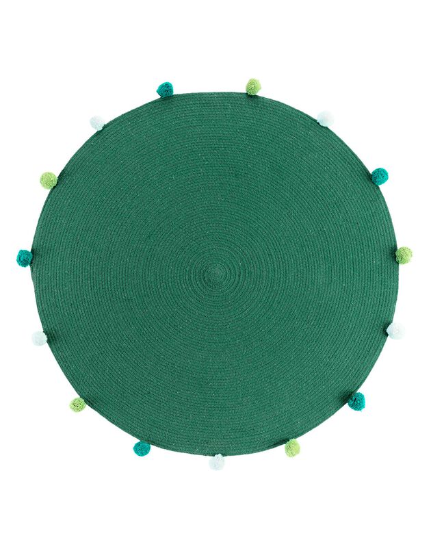 Tapis rond finition pompons vert (vert)