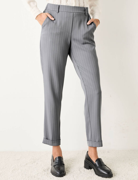 Pantalon 7/8&egrave;me fusel&eacute; ray&eacute; (gris / blanc)