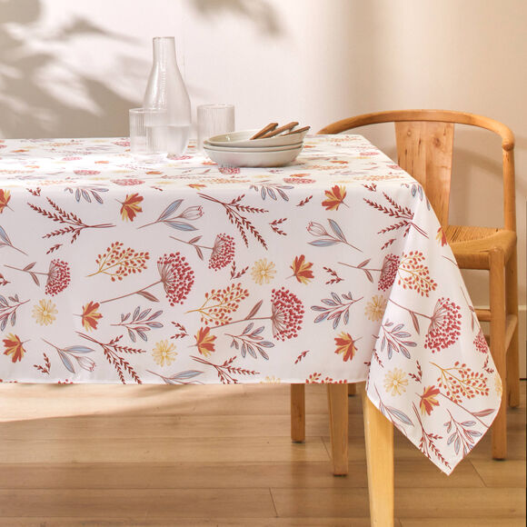 Nappe anti-taches motif bouquets de fleurs (blanc / rouge)