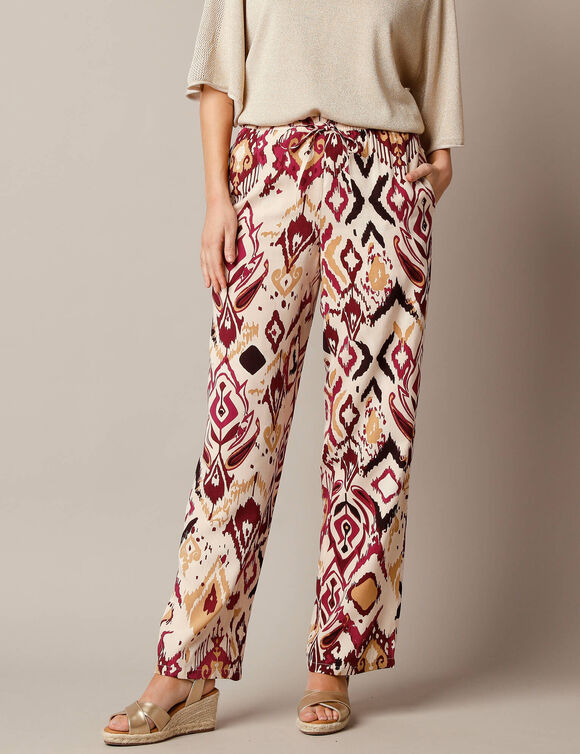 Pantalon fluide large, imprim&eacute; (beige)