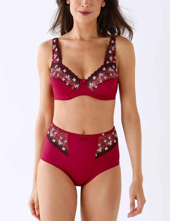 Gainette microfibre tulle brod&eacute; Caminata (cerise)