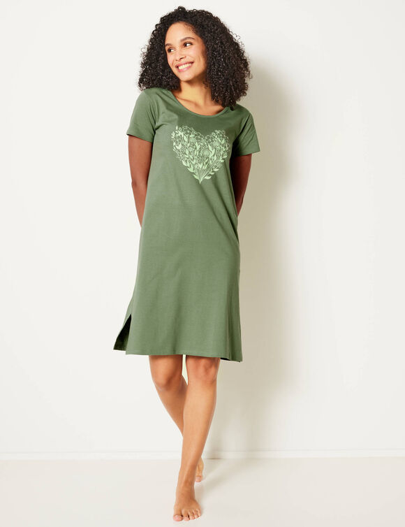 Chemise de nuit courte imprimée cœur (kaki)
