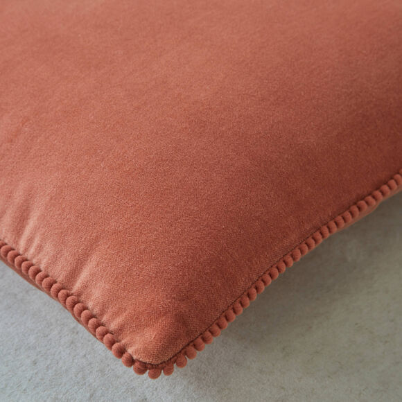 Effen kussen in velours met fantasieafwerking (terracotta)