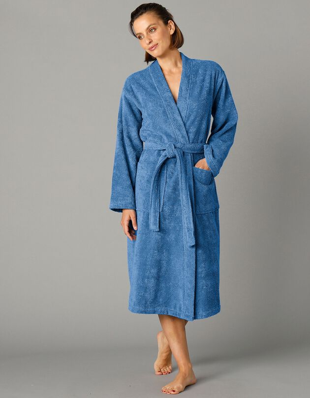 Badjas in lusjesbadstof met kimonokraag, unisex volwassenen (jeansblauw)