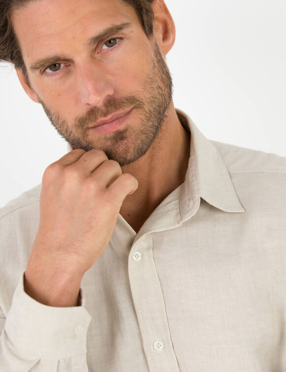 Chemise coton lin manches longues boutonn&eacute;e (gr&egrave;ge)
