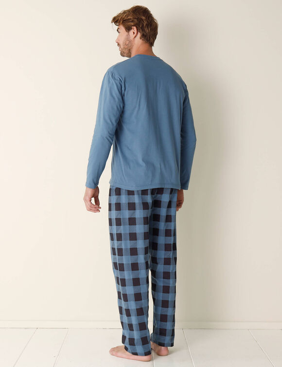 Geruite pyjama in katoen met lange mouwen (grijsblauw)