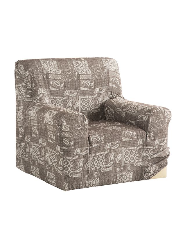 Rekbare hoes in jacquard met patchworkmotief, voor fauteuil en zitbank (grijs)