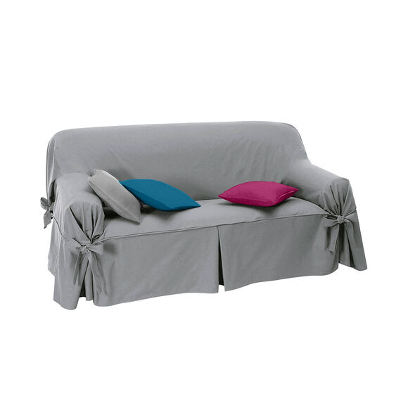 Housse bachette coton uni nouettes fauteuil canap&eacute;s (gris perle)