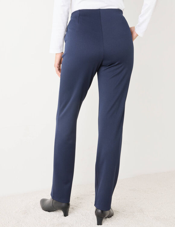 Pantalon droit effet ventre plat, maille (marine)