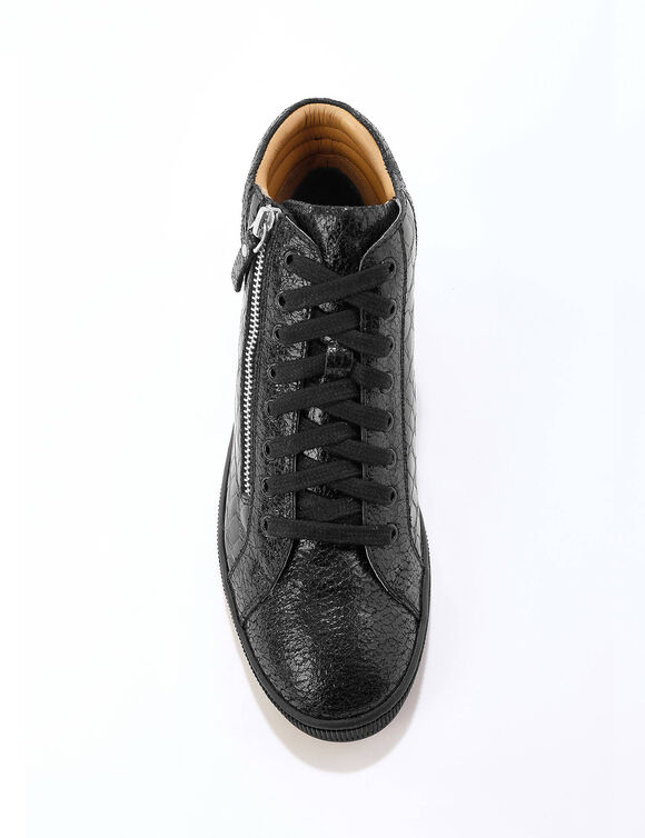 Hoge sneakers in soepel leer met kroko-effect en rits (zwart)