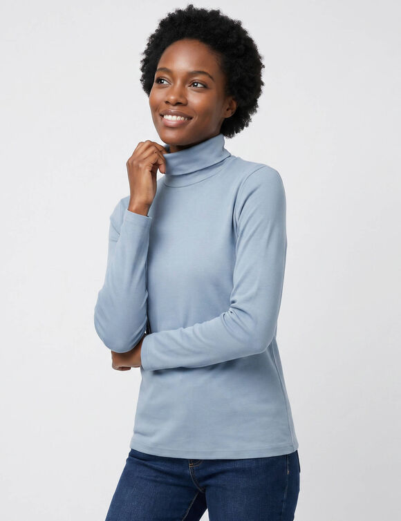 Sous-pull col roul&eacute; coton stretch uni (bleu gris&eacute;)
