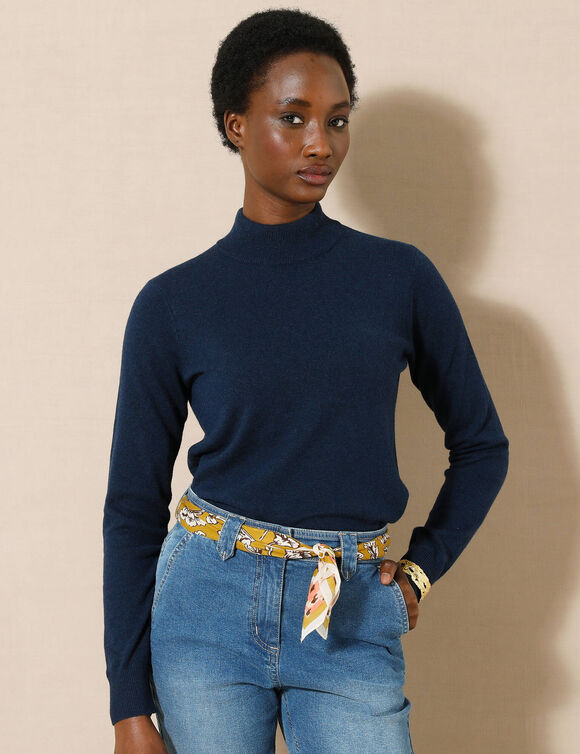 Pull col montant, laine d'agneau (marine)