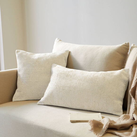 Housse de coussin unie tissage chenille - lot de 2 (&eacute;cru)
