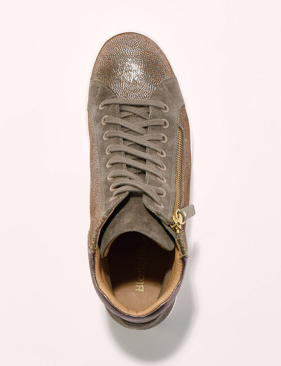 Hoge sneakers met rits in soepel en glanzend leer - taupe (taupe)