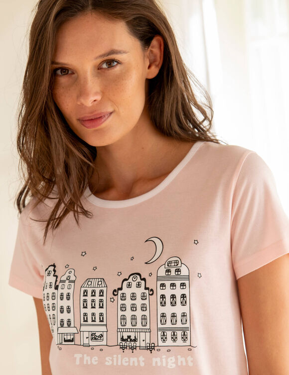 Pyjama pantacourt imprim&eacute; ville &eacute;toil&eacute;e (kaki / rose)