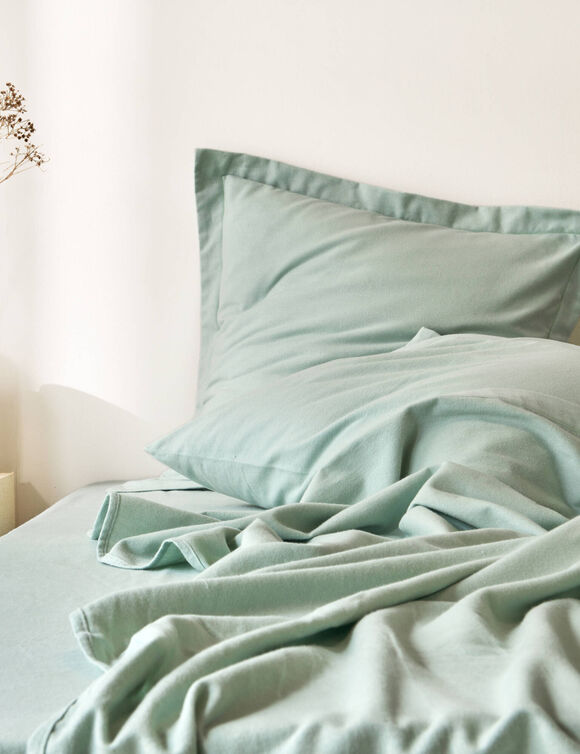 Linge de lit uni flanelle (vert amande)