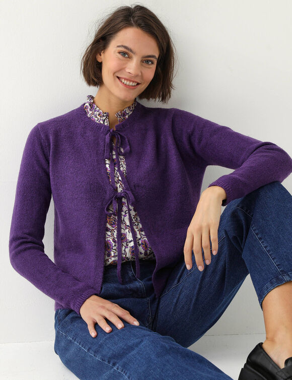 Gilet en maille &agrave; nouettes, uni (violet gris&eacute;)