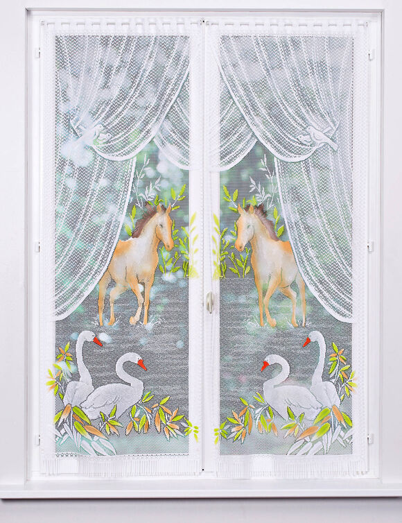 Recht gordijn Paarden, met zoom voor de gordijnroede - per paar (geverfd)