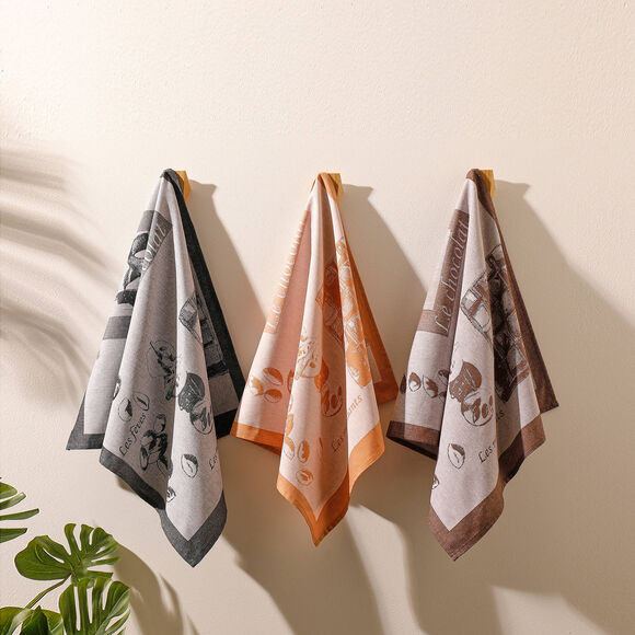 Droogdoek met 'Caf&eacute;' motief - set van 3 (driekleurig)