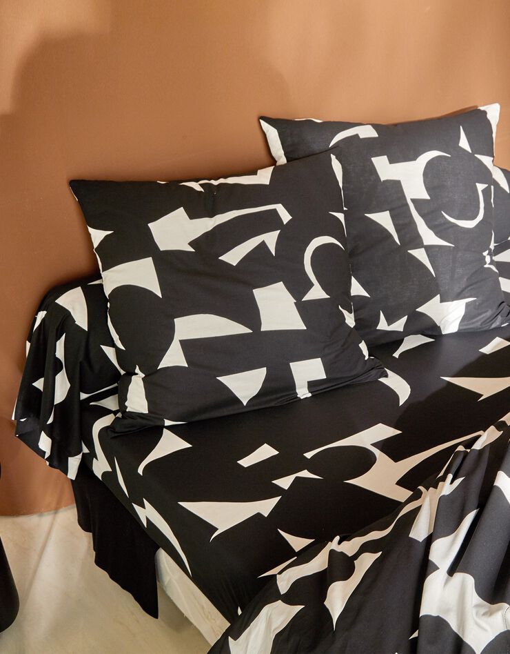 Linge de lit Puzzle en coton imprimé géométrique (blanc)