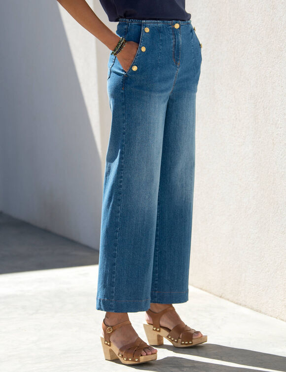 Jean flare, taille haute (stone used)