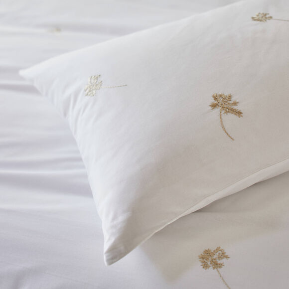 Linge de lit blanc brod&eacute; fleurs - coton 57 fils/cm&sup2; (blanc)