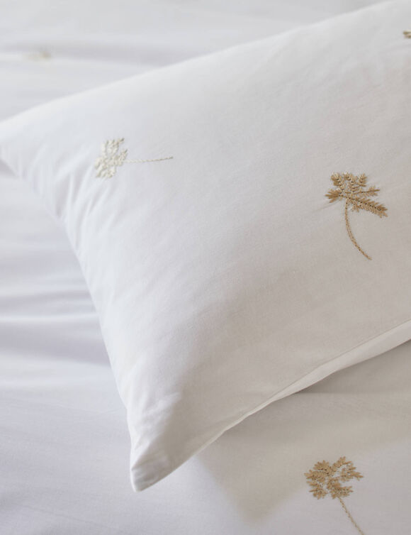 Linge de lit blanc brod&eacute; fleurs - coton 57 fils/cm&sup2; (blanc)