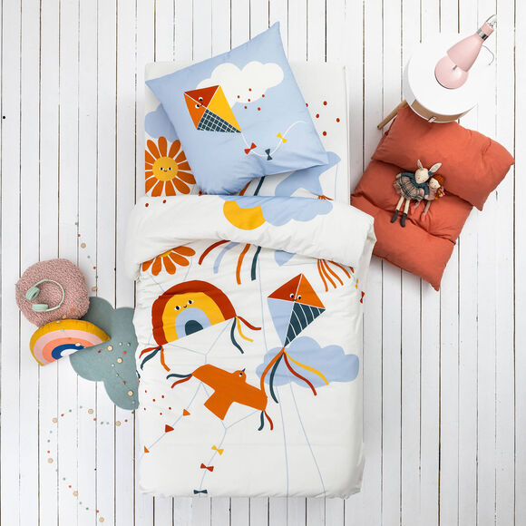 Linge de lit enfant Cerf volant imprimé, coton (écru)