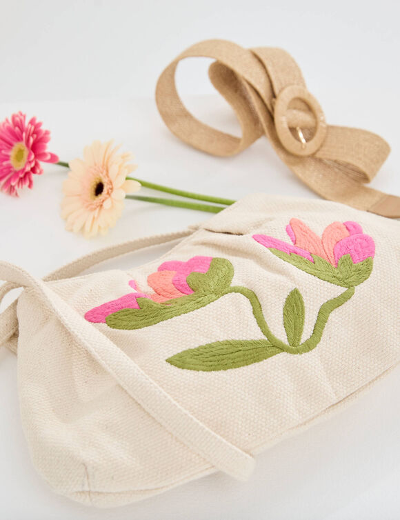 Tasje met borduursel en rits (ecru)