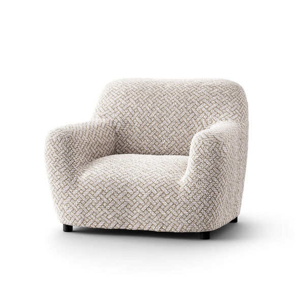 Housse bi-extensible microfibre gaufrée graphique pour fauteuil et canapé (beige)