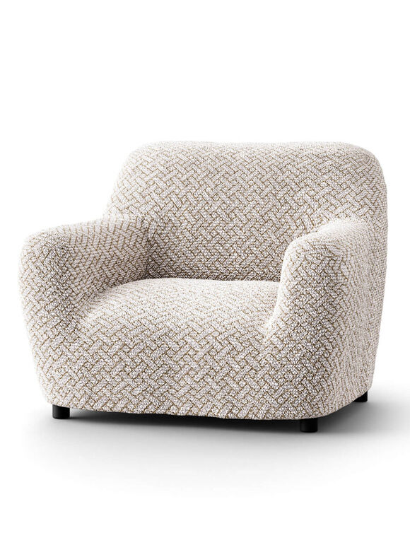 Bi-rekbare, grafische hoes in gewafelde microvezel voor fauteuil en zetel (beige)