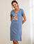 Chemise de nuit courte motif plac&eacute; ourson manches courtes  (bleu gris&eacute;)