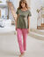 Pyjamabroek met bloemenprint "Bohème" (Indisch roze / kaki)