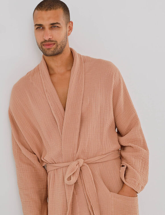 Peignoir uni en triple gaze de coton  (praline)