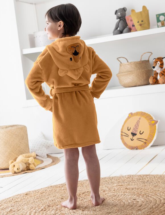 Peignoir de bain enfant à capuche personnalisable ours microfibre (taupe)