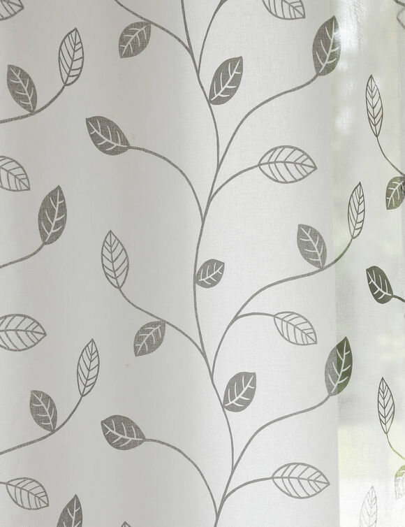 Panneau voilage motif petites feuilles - finition oeillets (gris)