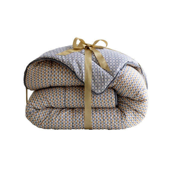 Couette microfibre micro imprimé graphique 400 g/m² (gris / jaune)