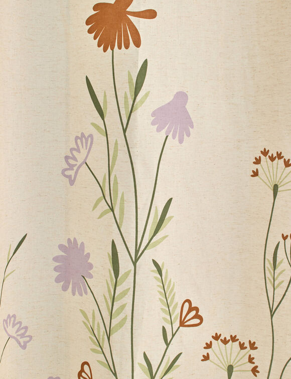 Rideau coton lin base fleurie (vert / parme)