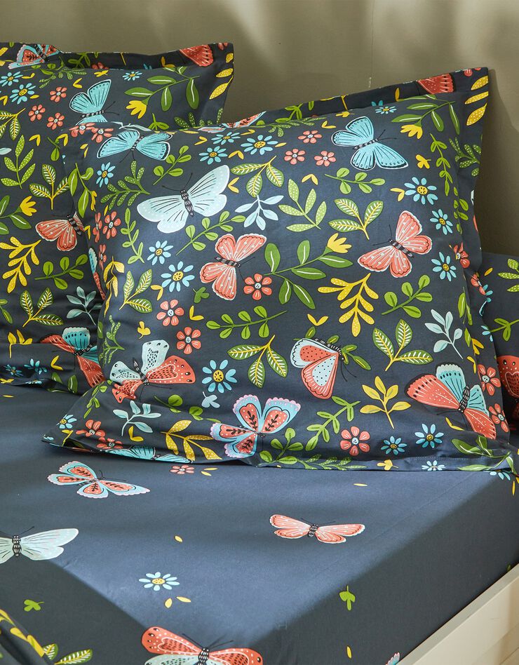 Bedlinnen Envolée in katoen met vlindermotieven (marineblauw)