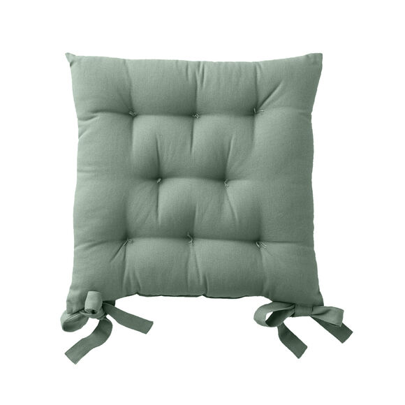Galette de chaise carr&eacute;e unie coton bachette - lot de 2 (eucalyptus)