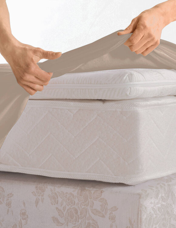 Effen hoeslaken in katoenbatist, hoeken van 40 cm (grijsbeige)