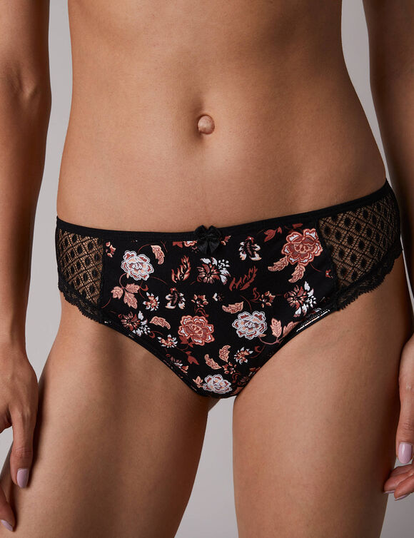 Effen midibroekje in katoen en kant met bloemenprint Tropea - set van 4 (granaatrood + zwart)