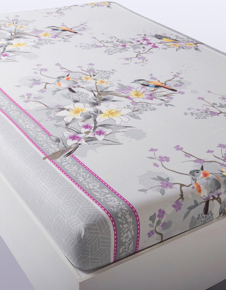 Linge de lit Birdy en coton imprimé oiseaux (gris)